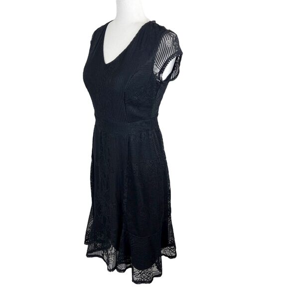 NY Collection Dress Women Extra Small Black Floral Lace Short Sleeve Fit Flare - Picture 2 of 11